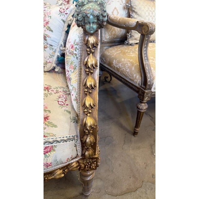 1960s 1960s French Louis XVI Style Settee Floral Tapestry Loveseat Carved Giltwood Canapa For Sale - Image 5 of 6