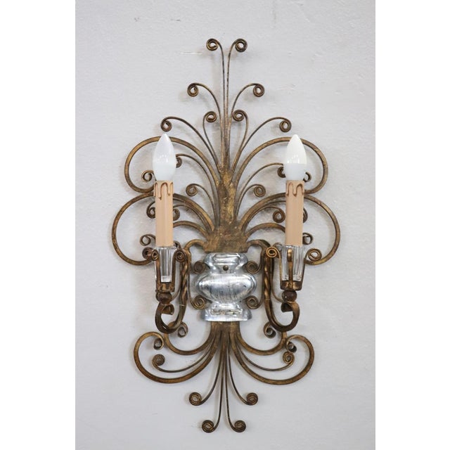 Gilded Iron and Crystal Sconces from Maison Baguès, 1950s, Set of 2 For Sale - Image 4 of 18