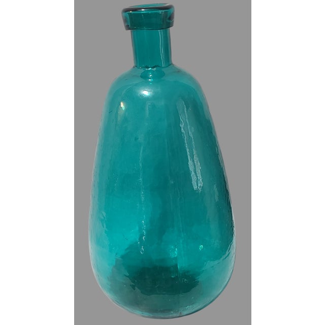 Late 20th Century Vintage Large High Sky-Blue Recycled Glass Bottle Vase For Sale - Image 5 of 7