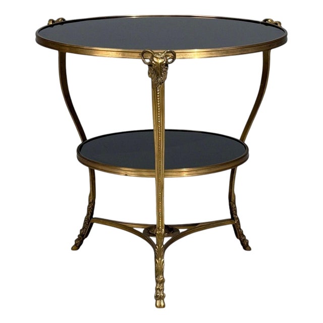 Louis XVI Style, Rams Head Gueridon, Bronze, Black Stone, France, 20th C. For Sale