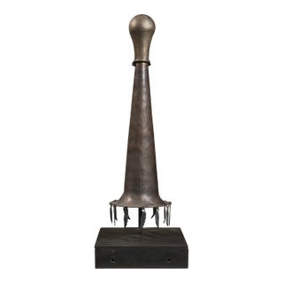 Vintage Postmodernist Minimalist Metal Horn Shaped Sculpture on Custom Stand For Sale
