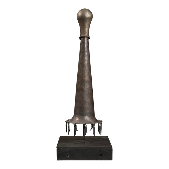 Vintage Postmodernist Minimalist Metal Horn Shaped Sculpture on Custom Stand For Sale