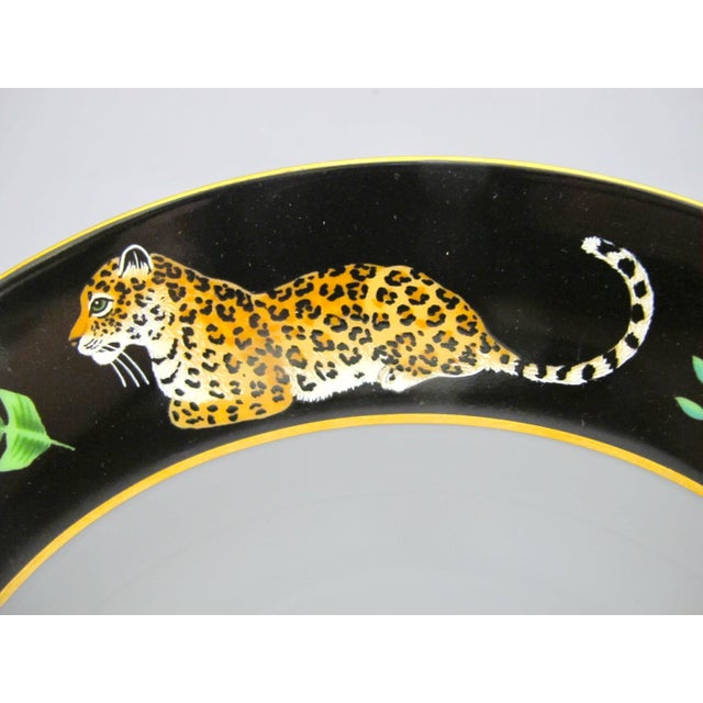 Boho Chic Lynn Chase 1988 Safari Jaguar Jungle Cat 24k Gold Detail 9 1/4" Rimmed Soup Bowl For Sale - Image 3 of 11