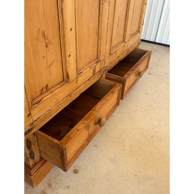 19th Century European Country Pine Two-Door Armoire With Raised Panel Doors For Sale - Image 4 of 12