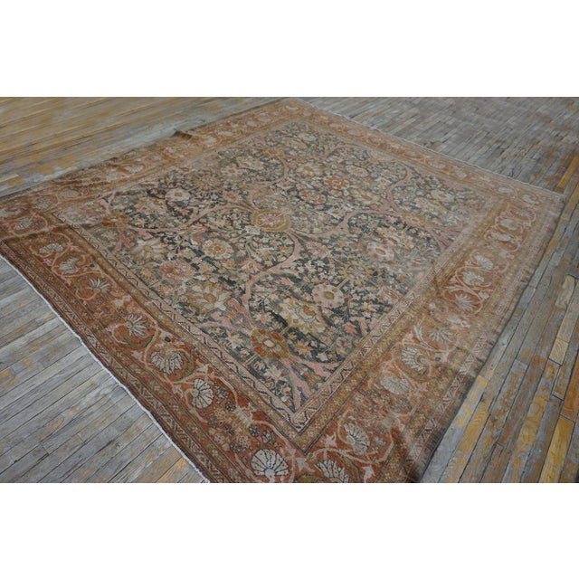 19th Century Peaceful Charcoal Background Color With Allover Rosettes Pattern Antique Sultanabad Persian Rug For Sale - Image 5 of 12