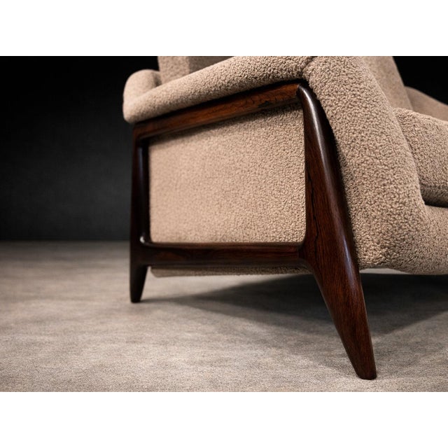 Sergio Rodrigues 1960s Brazilian Modern “Stella” Three-Seat Sofa in Rosewood & Bouclé by Sergio Rodrigues, Brazil - Lot 725A2 For Sale - Image 4 of 15