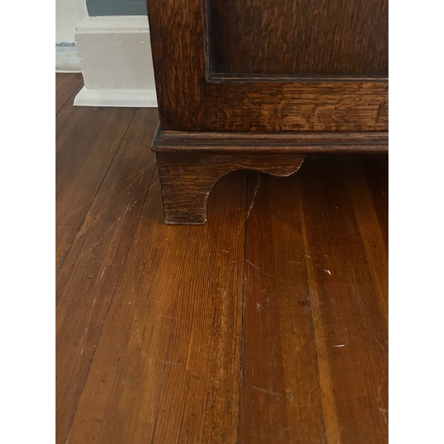 Wood Antique Arts and Crafts Oak Two-Door 3 Shelf Bookcase For Sale - Image 7 of 11