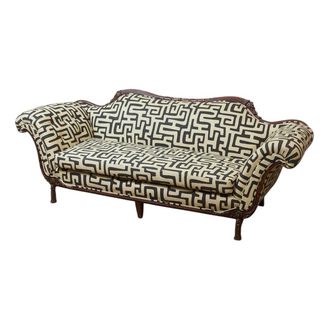 Vintage Victorian Chaise Lounge Sofa Carved Wood Frame For Sale