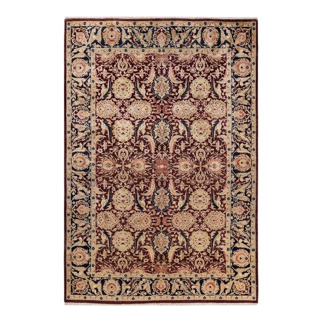 Vintage Moroccan Hand Knotted Wool Area Rug, Burgundy - 6'1" X 9'1" For Sale