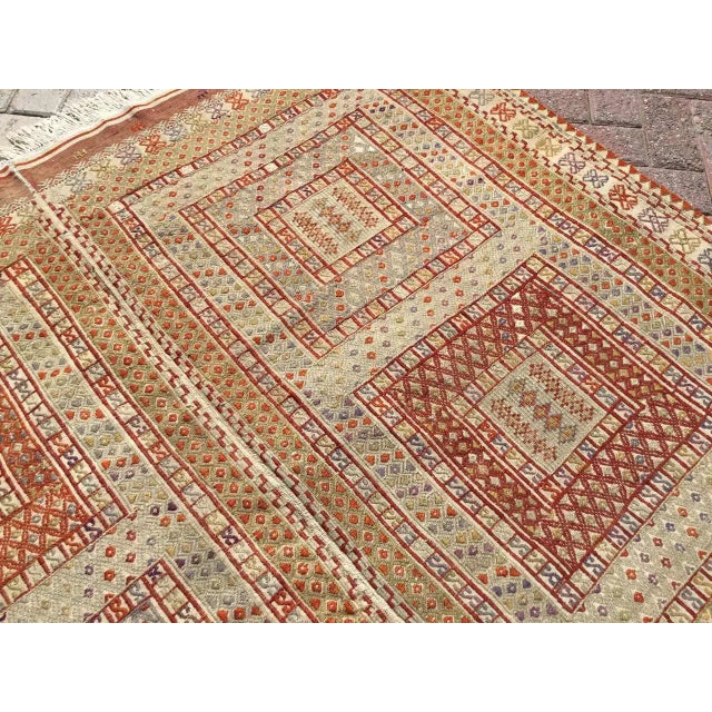 Textile 1960s Rustic Embroidered Kilim Rug - 67" X 96" For Sale - Image 7 of 11