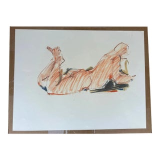 Late 20th Century Jack Meanwell Modern Prone Nude Figure, Oil Pastel For Sale