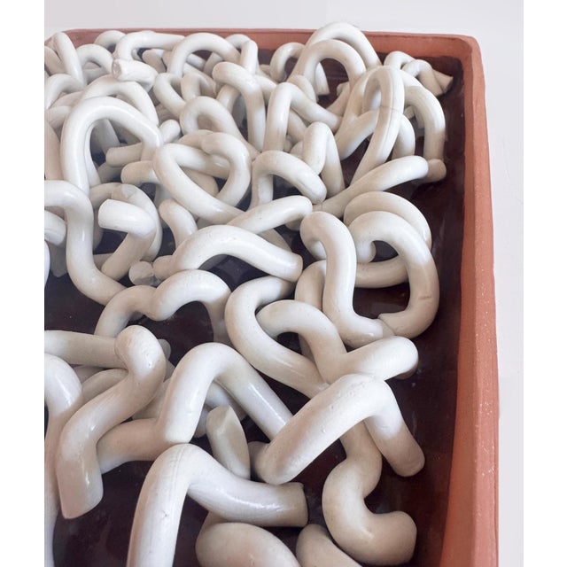 Abstract Vintage Squiggles Abstract Pottery Wall or Table Sculpture, Signed L. Barton For Sale - Image 3 of 7