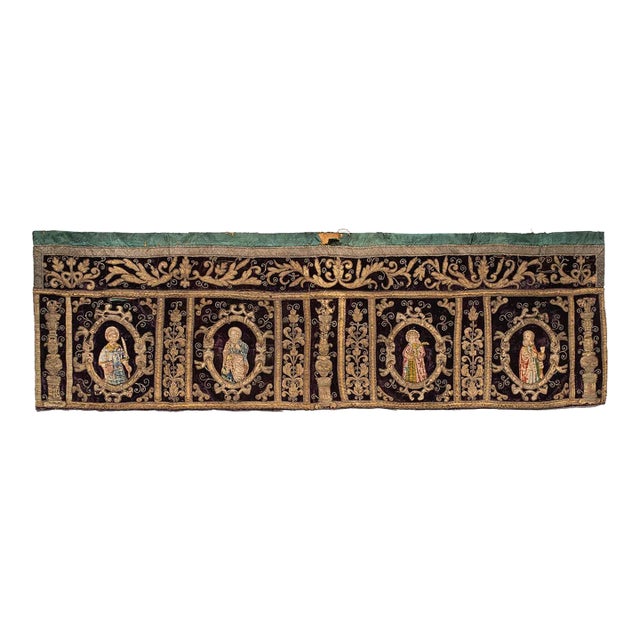 Large Velvet Gold and Silk Embroidered Antependium Circa 17 Century For Sale