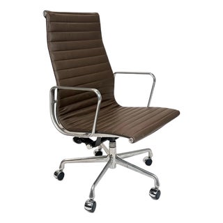 Herman Miller Eames Aluminum Group High-Back Executive Office Chair - Brown Leather For Sale