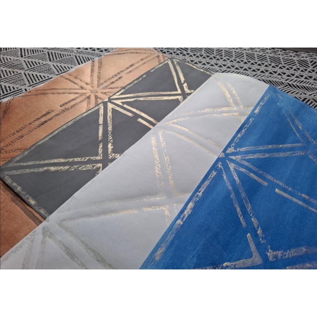 Textile New Handmade Wallpaper With Metallic Geometric Pattern on Paper-Textile Runo For Sale - Image 7 of 7