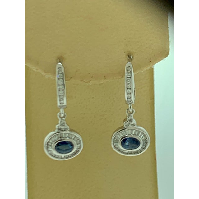 0.7 Ct Natural Blue Sapphire & 0.75 Ct Diamond Huggie/Drop Earrings 14Karat Gold For Sale - Image 11 of 18