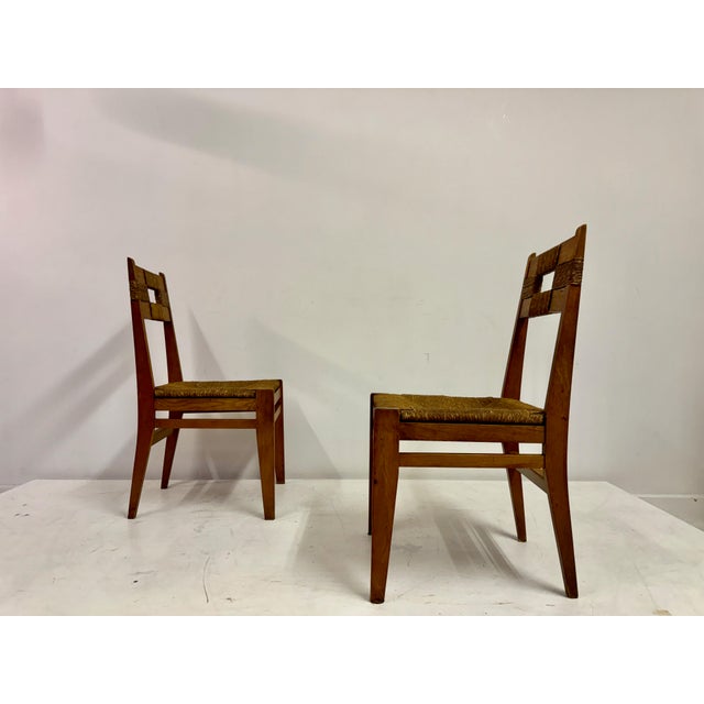 Set of Oak and Rush Side Chairs, 1950s For Sale - Image 11 of 16