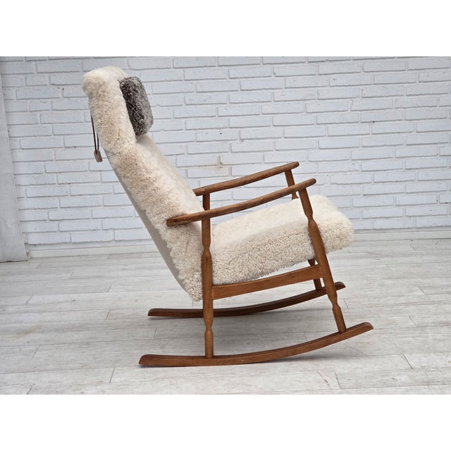 Vintage Danish Rocking Chair in Sheepskin, 1970s For Sale - Image 14 of 18
