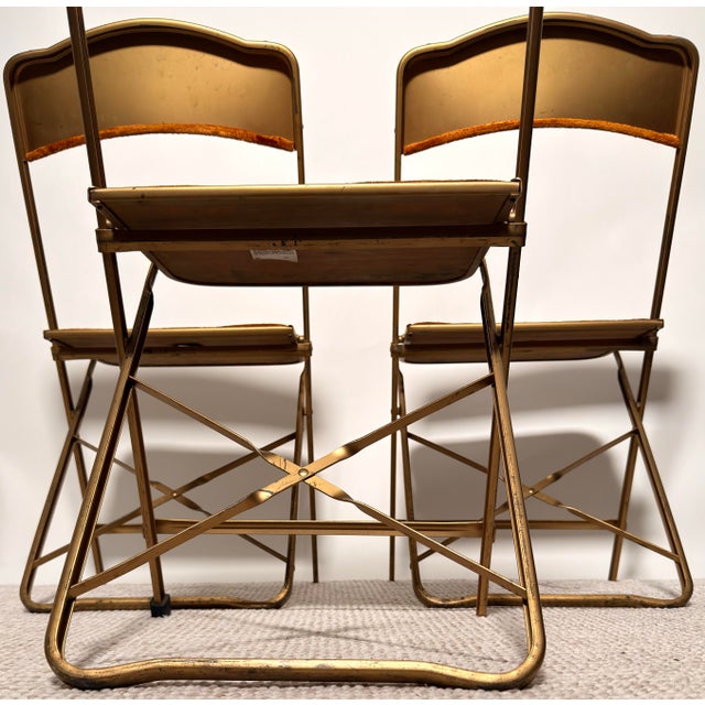 Hollywood Regency Vintage Brass & Velvet Folding Dining Chairs, Fritz & Co New York Banquet Chairs (Set of 6) For Sale - Image 3 of 6