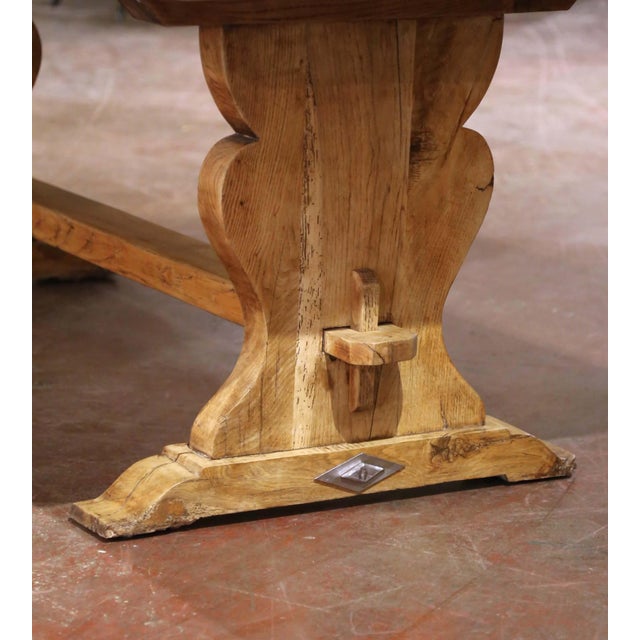 19th Century French Bleached Oak Trestle Refectory Monastery Dining Table For Sale - Image 4 of 10