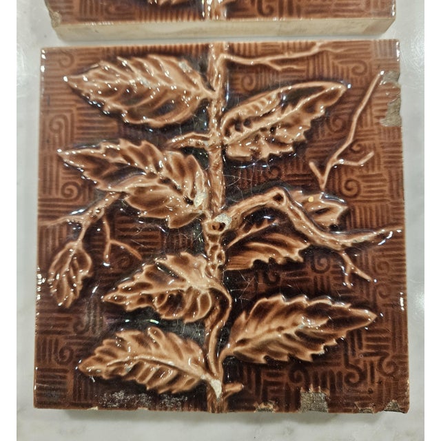2 Hamilton Tile Co. "Vine and Leaf" Tiles For Sale - Image 4 of 11