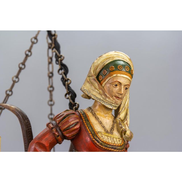 Antique Carved Wooden Four-Light Chandelier, 1890s For Sale - Image 3 of 18