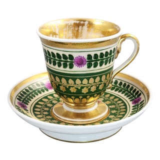 Amtique Empire Porcelain Cup and Saucer, 1820, Set of 2 For Sale