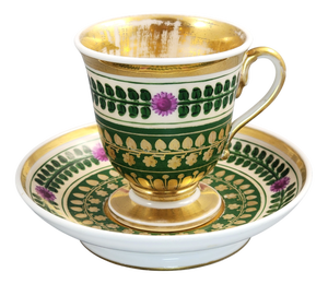 Amtique Empire Porcelain Cup and Saucer, 1820, Set of 2