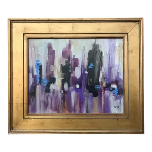 Original Abstract Modernist City Skyline Cityscape Oil Painting