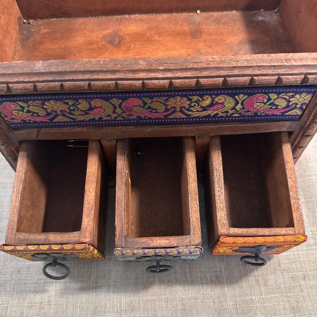Vintage Wood, Fabric, and Metal Jewelry Storage Box India For Sale - Image 4 of 11