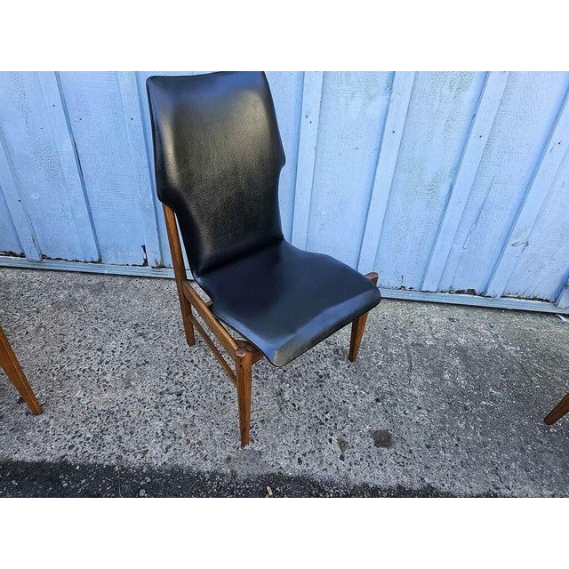 Set of 4 Lane First 1st Edition Arne Vodder Style Walnut and Vinyl Highback Dining Chairs For Sale - Image 11 of 11