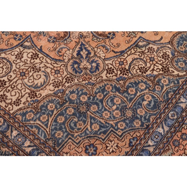 1970s Hand-Knotted Wool Area Rug - Peach, Terracotta & Blue Medallion 9.9x13 For Sale - Image 4 of 7