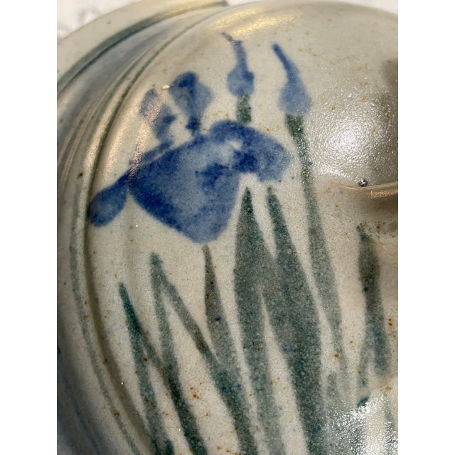 Vintage Signed Mason & Holder Soup Tureen With Blue Iris Motif, Speckled Stoneware From Tom Mason & Susan Holder Pottery Studio, Art Pottery For Sale - Image 9 of 13
