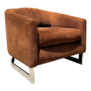 Mid Century Rowe Furniture Sherpa & Chrome Club Chair For Sale