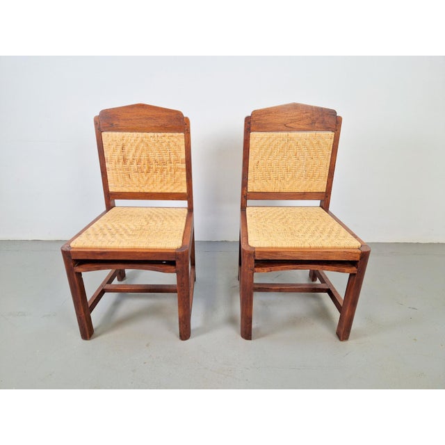 Set of Art Deco Dutch Haagse School Oak Rattan Chair, 1930s For Sale - Image 12 of 15