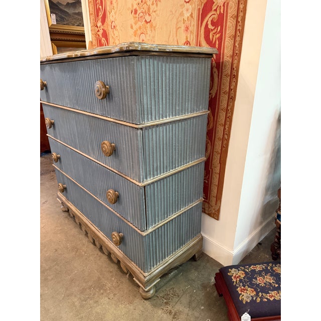 Guild Master Distressed Blue Reeded 4-Drawer Chest of Drawers For Sale - Image 4 of 8
