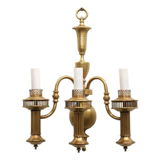 American Colonial Brass Electric Converted Oil Lamp Wall Sconce For Sale