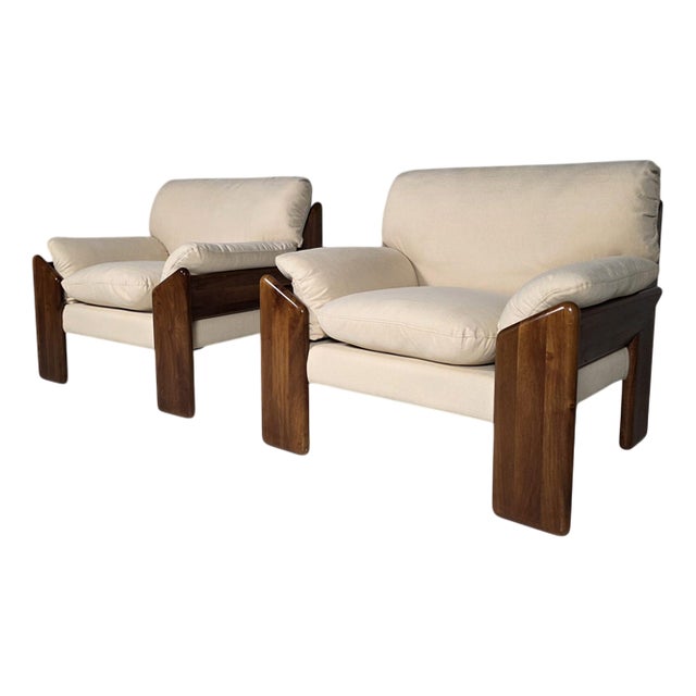 Sapporo Nutwood Armchairs by Mario Marenco for Mobil Girgi, 1970s, Set of 2 For Sale