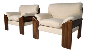 Sapporo Nutwood Armchairs by Mario Marenco for Mobil Girgi, 1970s, Set of 2