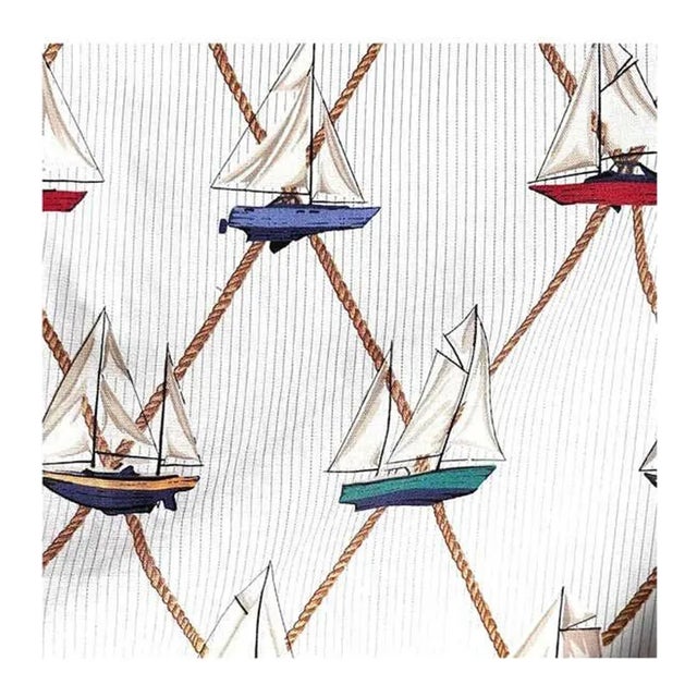 1990s Schumacher Sailboats Nautical Textile, White Cream, Multi Color Vintage Cotton - 10 Yards For Sale