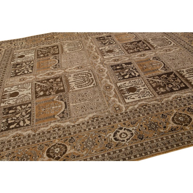 1920s Brown Antique Persian Tabriz Handmade Wool Rug With Allover Design For Sale - Image 5 of 8
