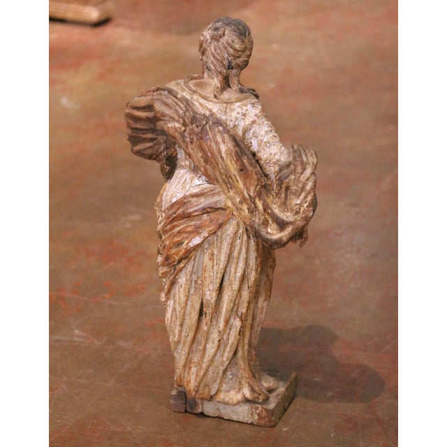 Tan 17th Century French Louis XIV Carved Polychrome Devotional Female Saint Figure For Sale - Image 8 of 9
