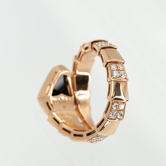 Bvlgari Bulgari Serpenti Viper Diamonds & Onyx Ring in 18k Rose Gold, Size 8 For Sale - Image 14 of 14