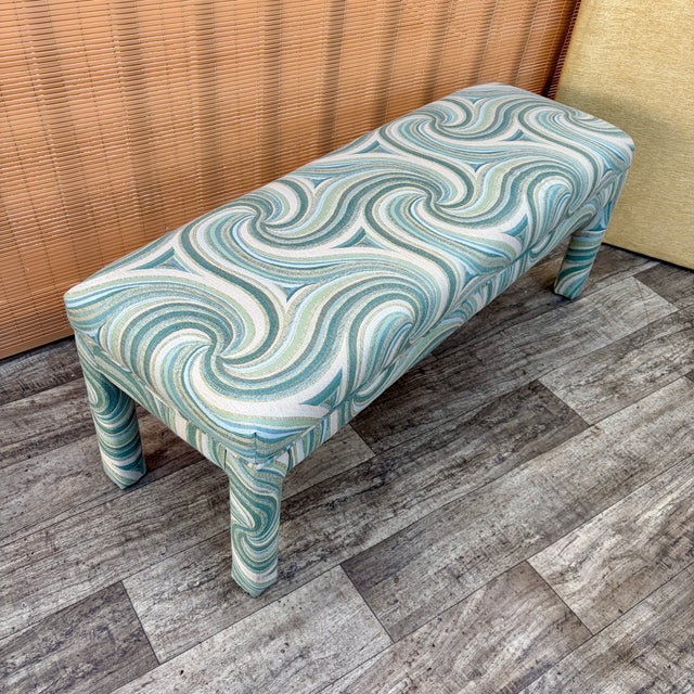 Early 21st Century Fully Upholstered Postmodern Bench With Cushions in the Parson Style. For Sale - Image 13 of 14