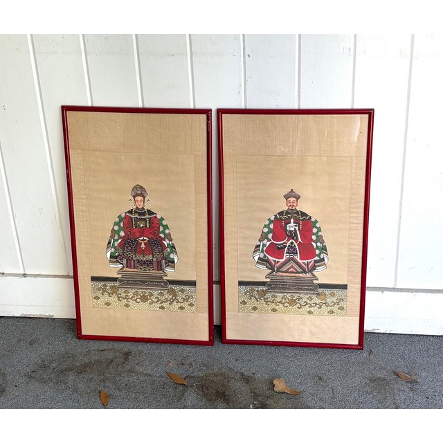 Antique Chinese Ancestor Portrait Paintings - Pair For Sale - Image 6 of 7
