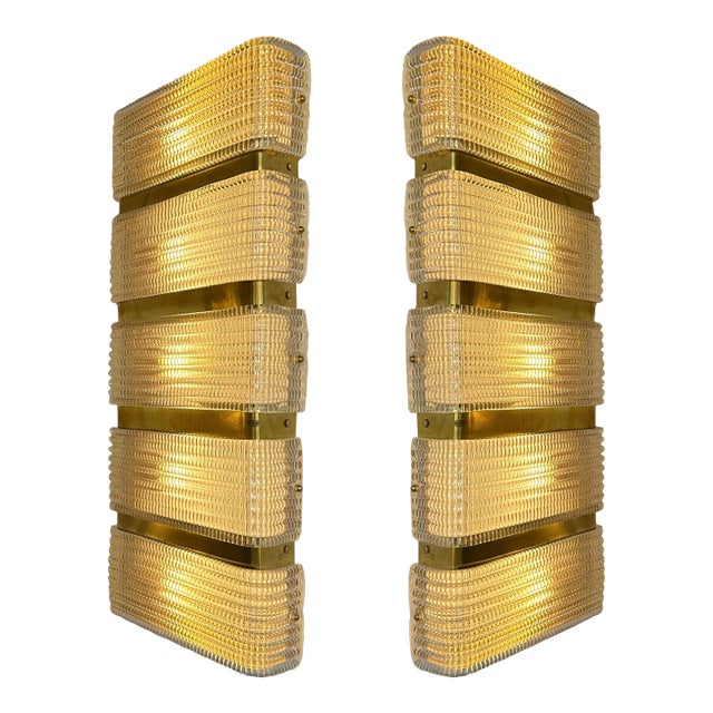 Contemporary Pair of Brass and Murano Glass Sconces, Italy For Sale