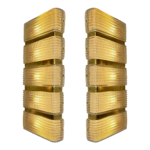 Contemporary Pair of Brass and Murano Glass Sconces, Italy