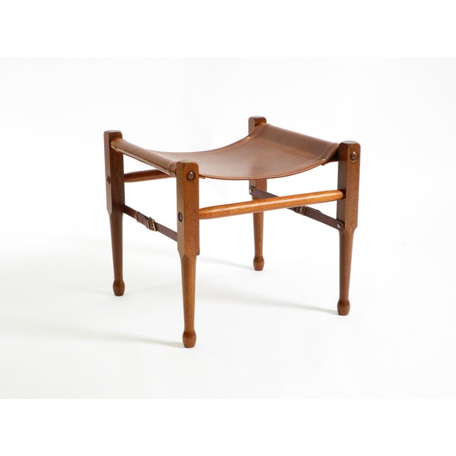 Vintage Safari Stool with Teak Frame and Saddle Leather, 1990s For Sale - Image 4 of 18