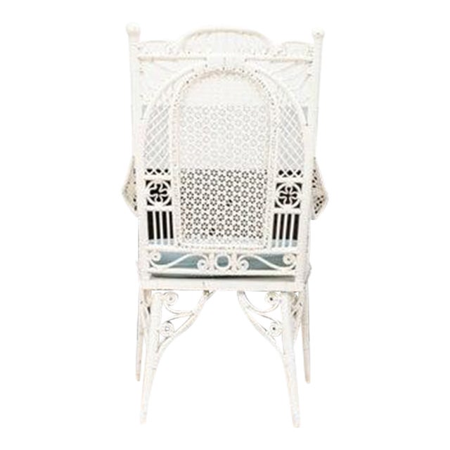 Vintage Wicker Arm Chair With Woven Star Motif For Sale