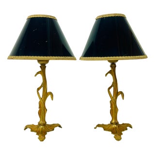 Art Nouveau Style Brass Foliage Table Lamps France 1950s, Set of 2 For Sale
